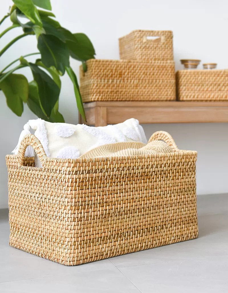 Hand-Woven Rattan Storage Basket